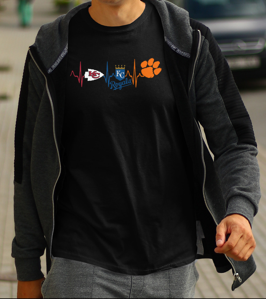 Kansas City Chiefs Royals Clemson Tigers Heartbeat T-Shirt