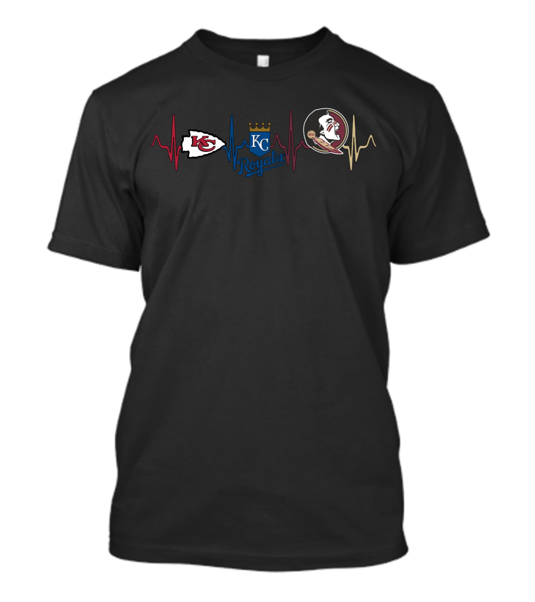 Kansas City Chiefs Royals Florida State Seminoles Heartbeat T-Shirt