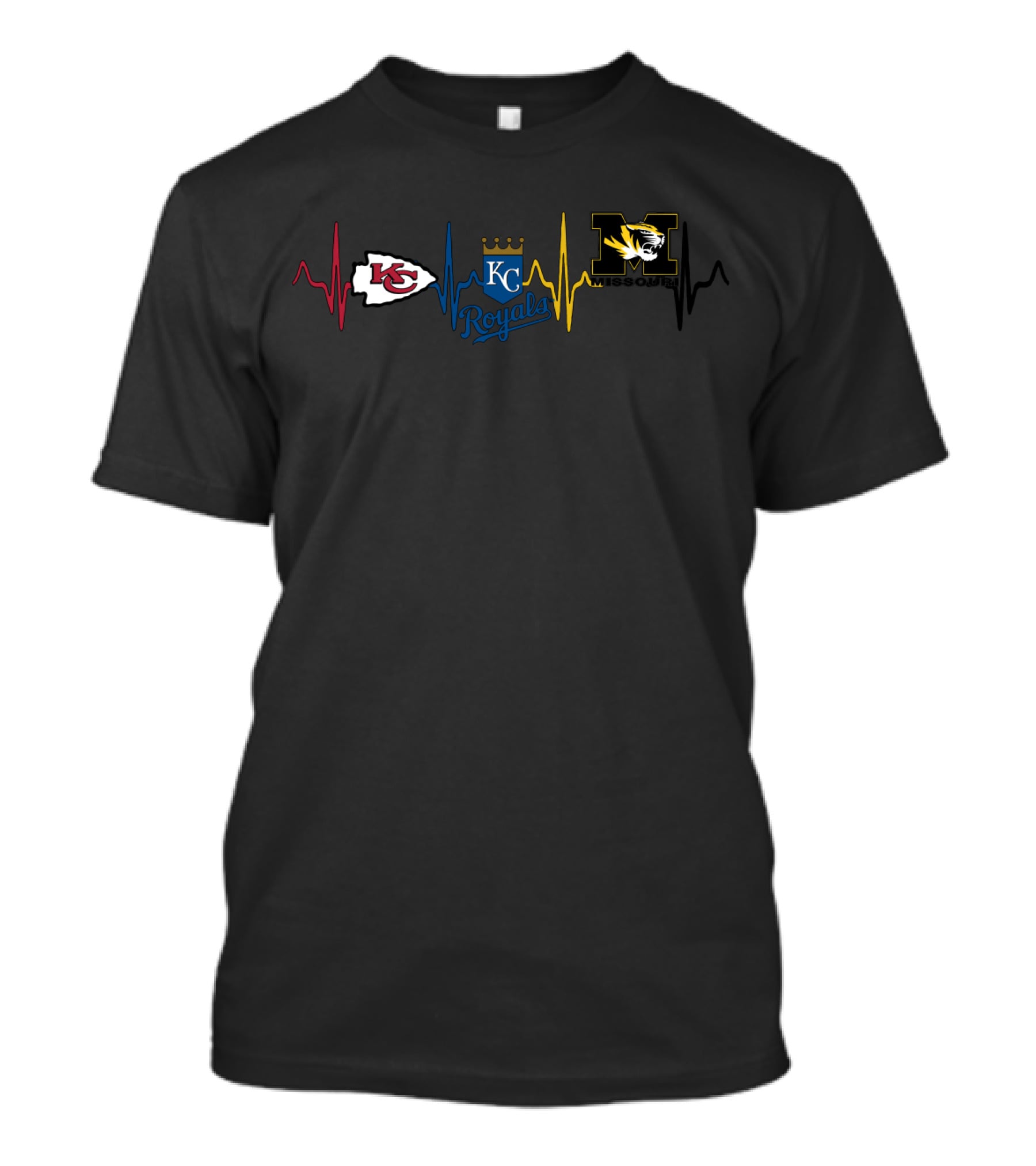 Kansas City Chiefs Royals Mizzou Tigers Heartbeat T-Shirt