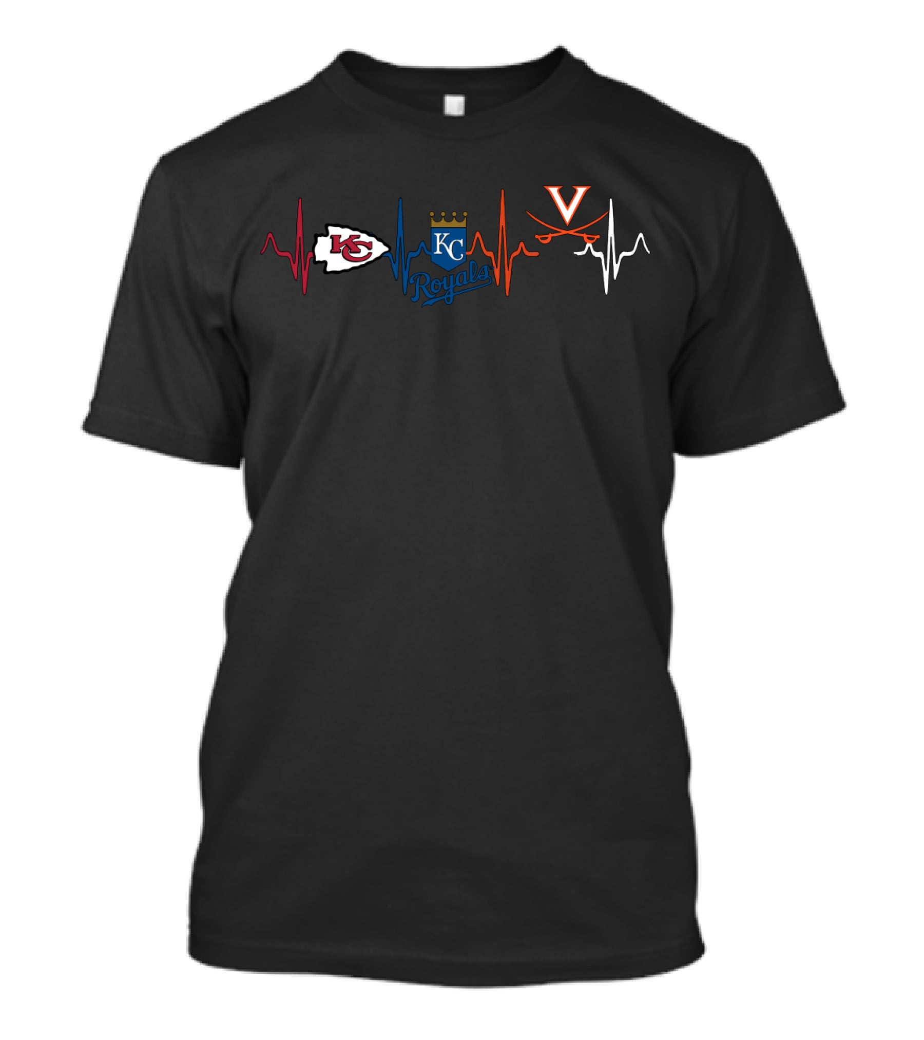 Kansas City Chiefs Royals Virginia Cavaliers Heartbeat T-Shirt