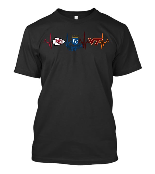 Kansas City Chiefs Royals Virginia Tech Hokies Heartbeat T-Shirt