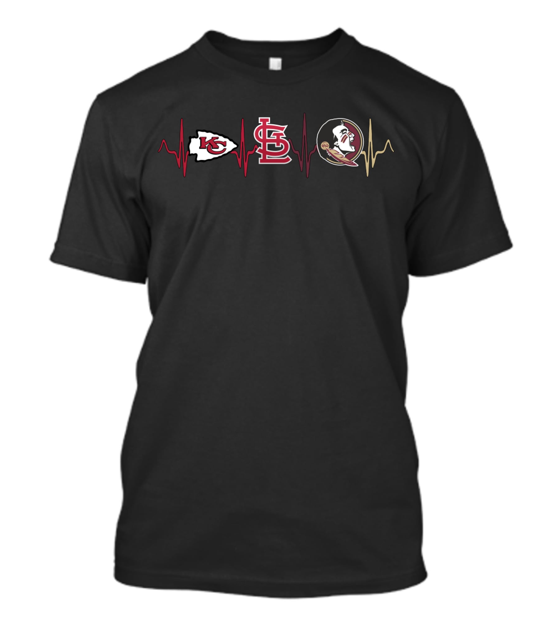 Love Chiefs Cardinals Seminoles Heartbeat T-Shirt