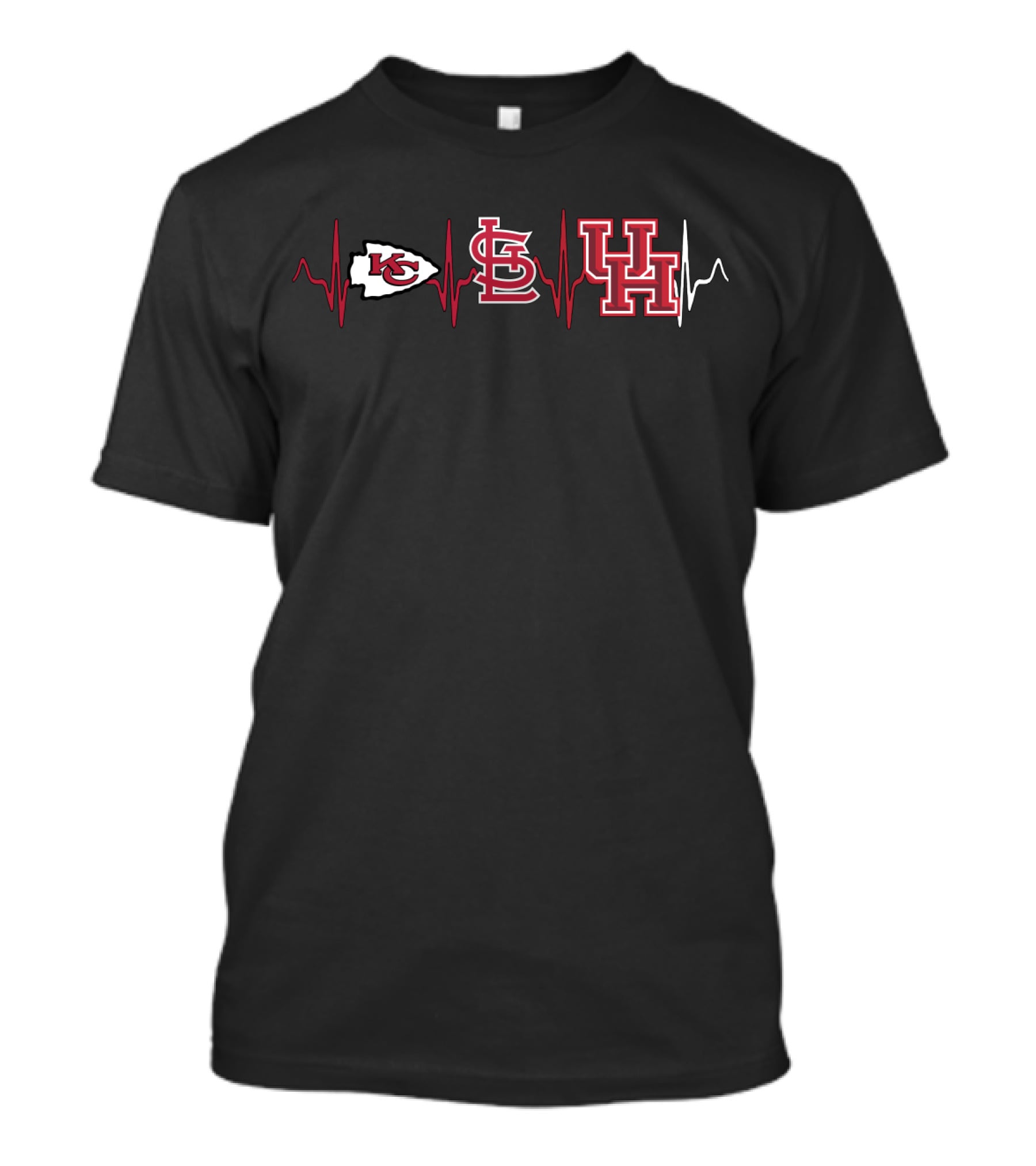 Love Kansas City Chiefs St. Louis Cardinals Houston Cougars Heartbeat T-Shirt