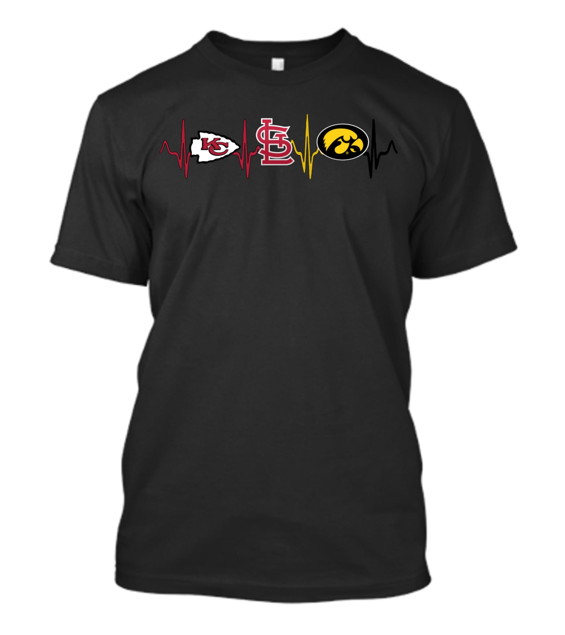 Love Chiefs Cardinals Hawkeyes Heartbeat T-Shirt