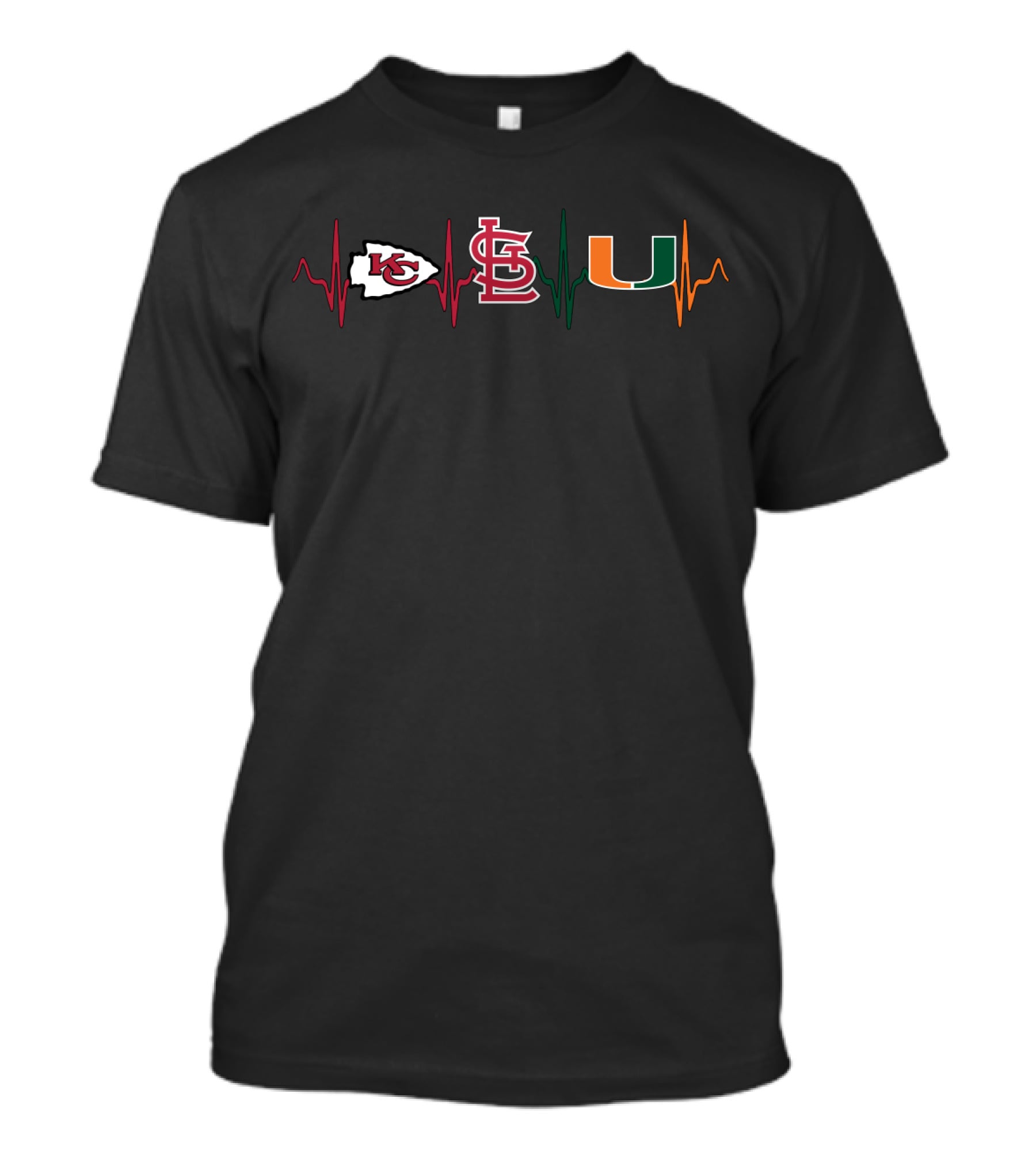 Kansas City Chiefs St. Louis Cardinals Miami Hurricanes Heartbeat T-Shirt