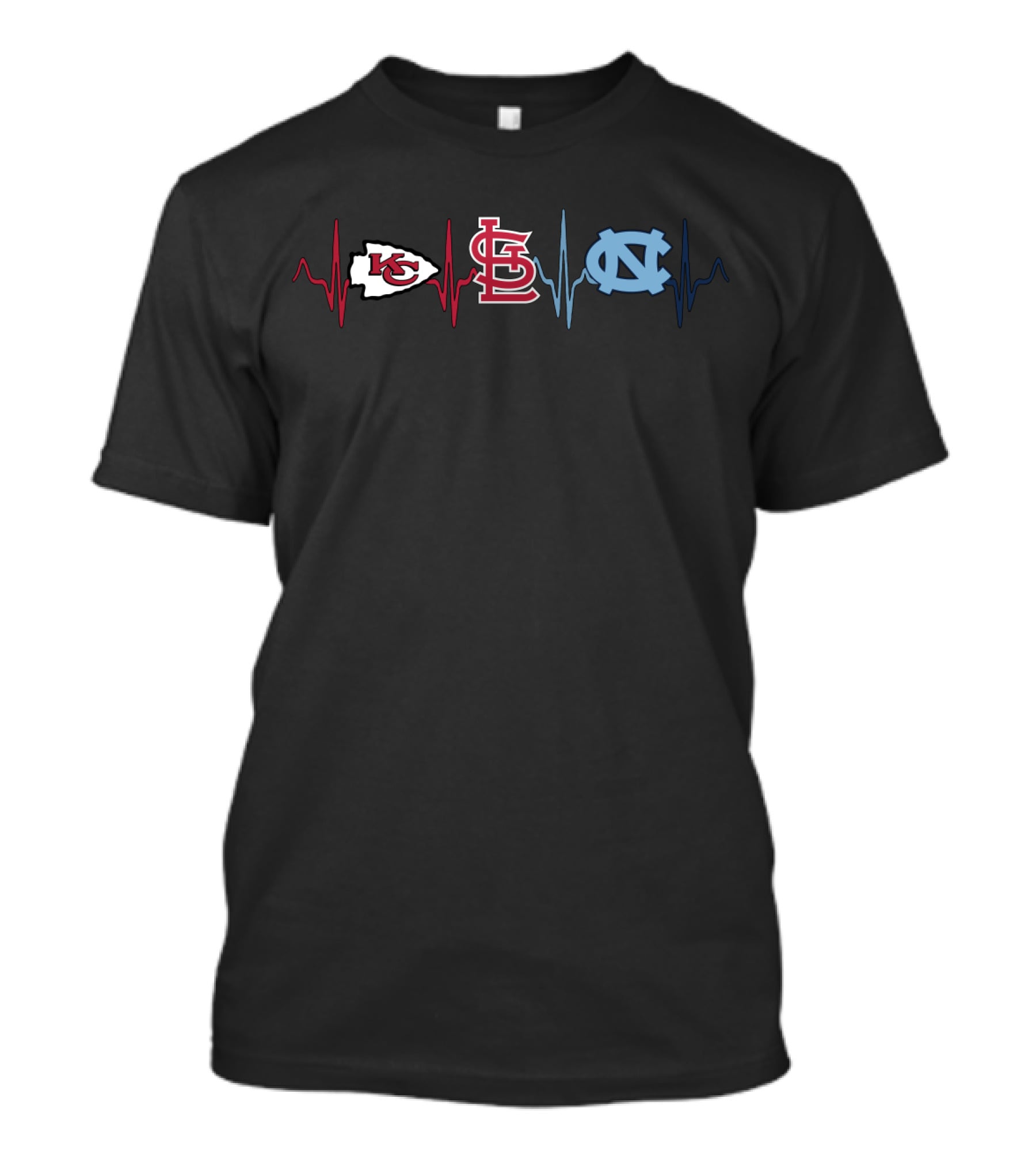 Kansas City Chiefs St. Louis Cardinals North Carolina Tar Heels Heartbeat T-Shirt