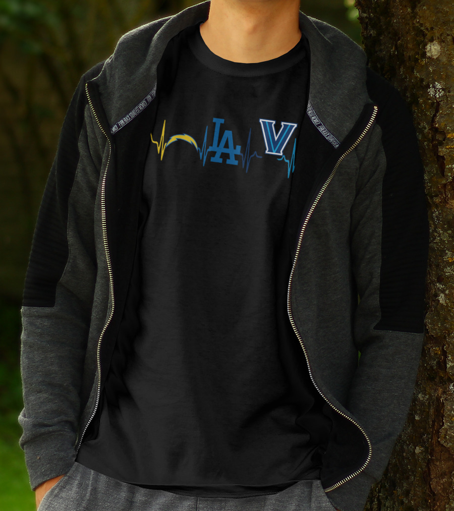 Love Chargers Dodgers Villanova Heartbeat Wave T-Shirt