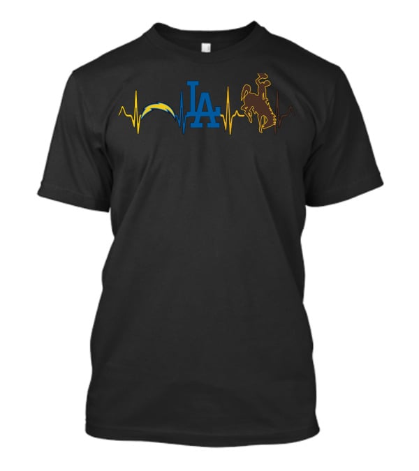 Love Chargers Dodgers Wyoming Cowboys Heartbeat T-Shirt