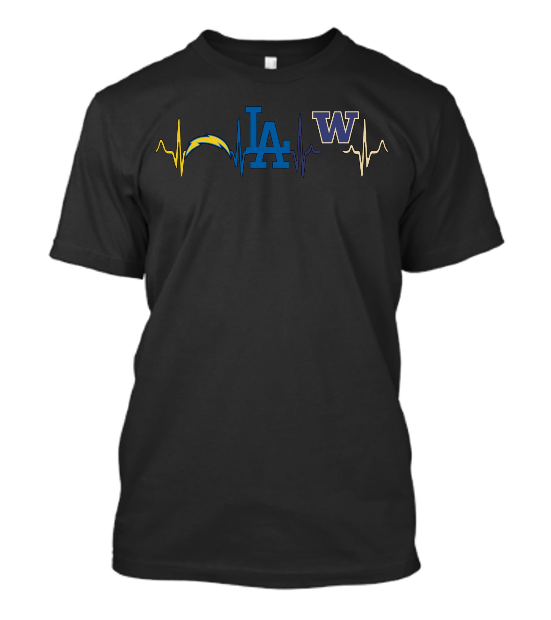 Love Chargers Dodgers Huskies Heartbeat T-Shirt