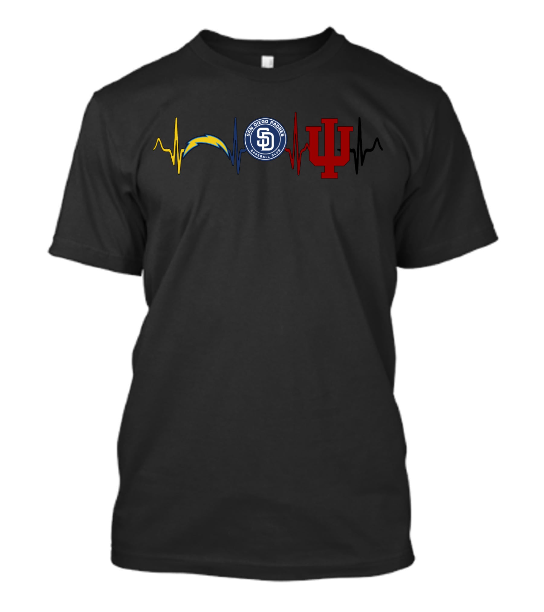 Love Chargers San Diego Padres Indiana Hoosiers Heartbeat T-Shirt