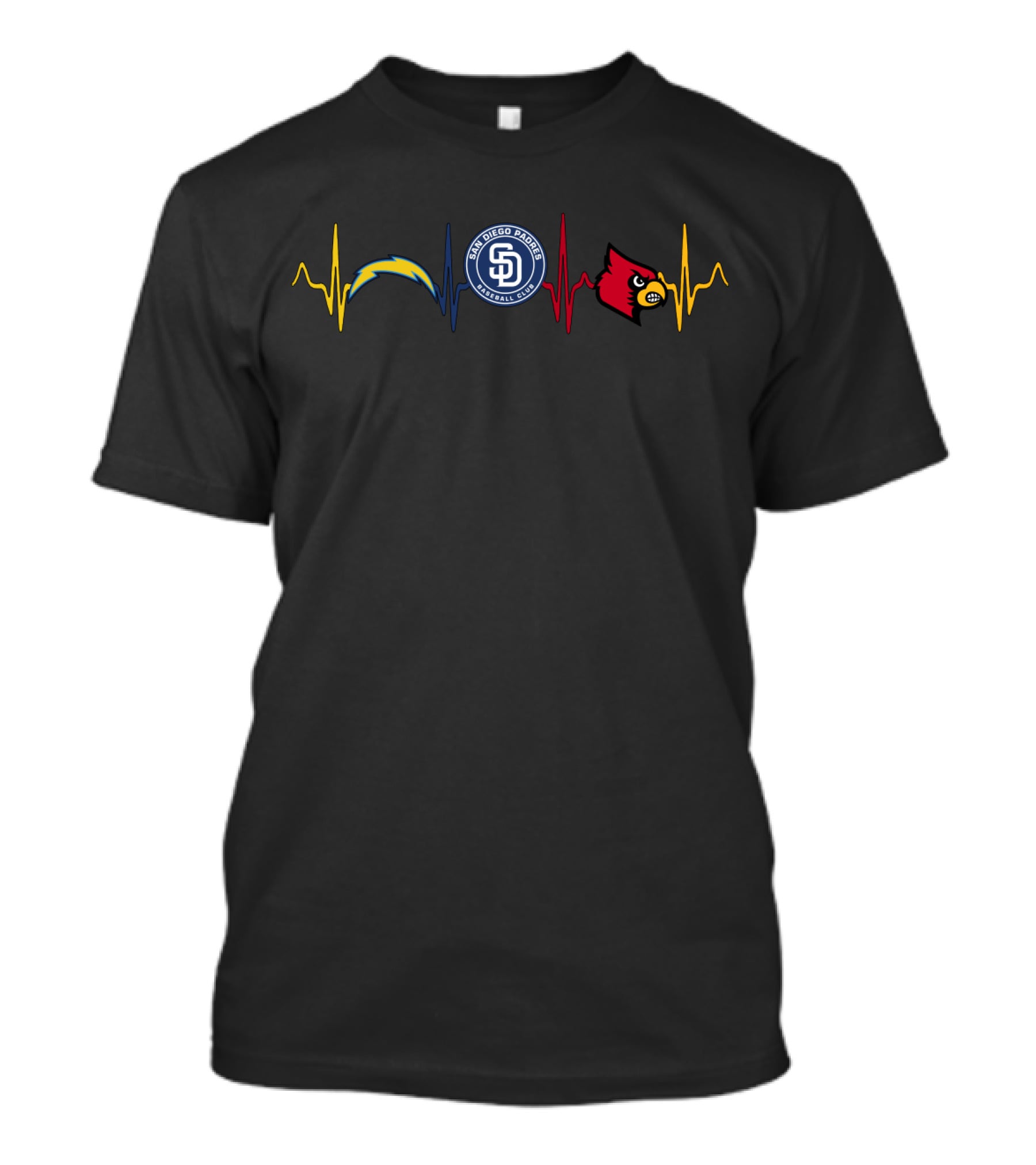 San Diego Chargers San Diego Padres Louisville Cardinals Heartbeat T-Shirt