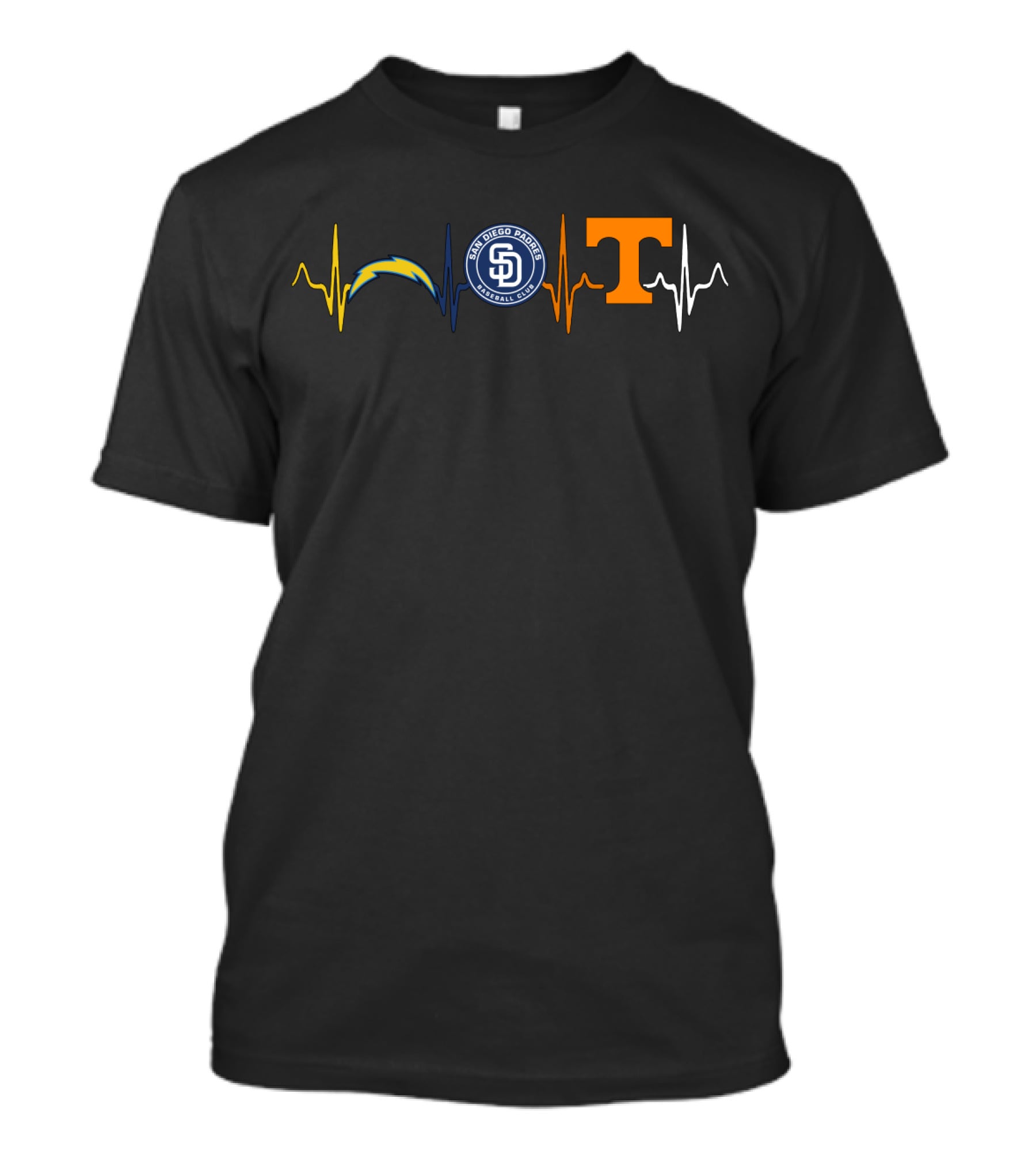 Love Chargers Padres Tennessee Volunteers Heartbeat T-Shirt