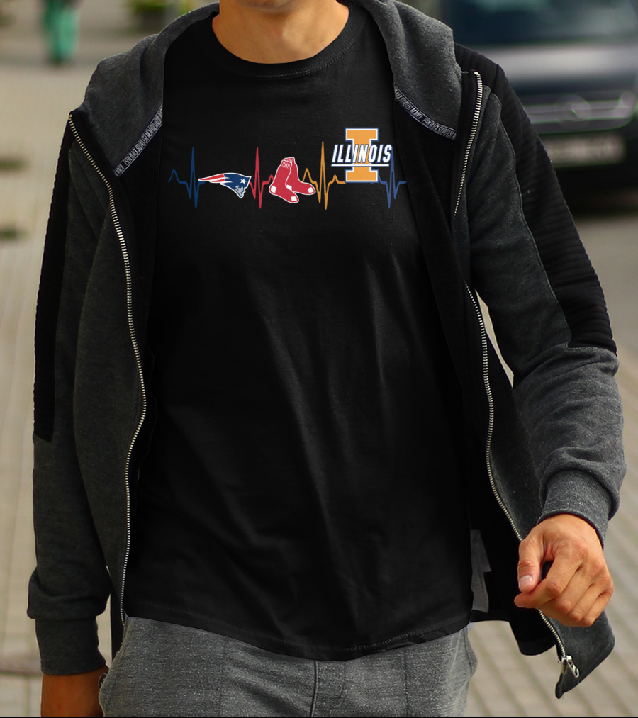 Patriots Red Sox Illinois Heartbeat Fan Collection T-Shirt
