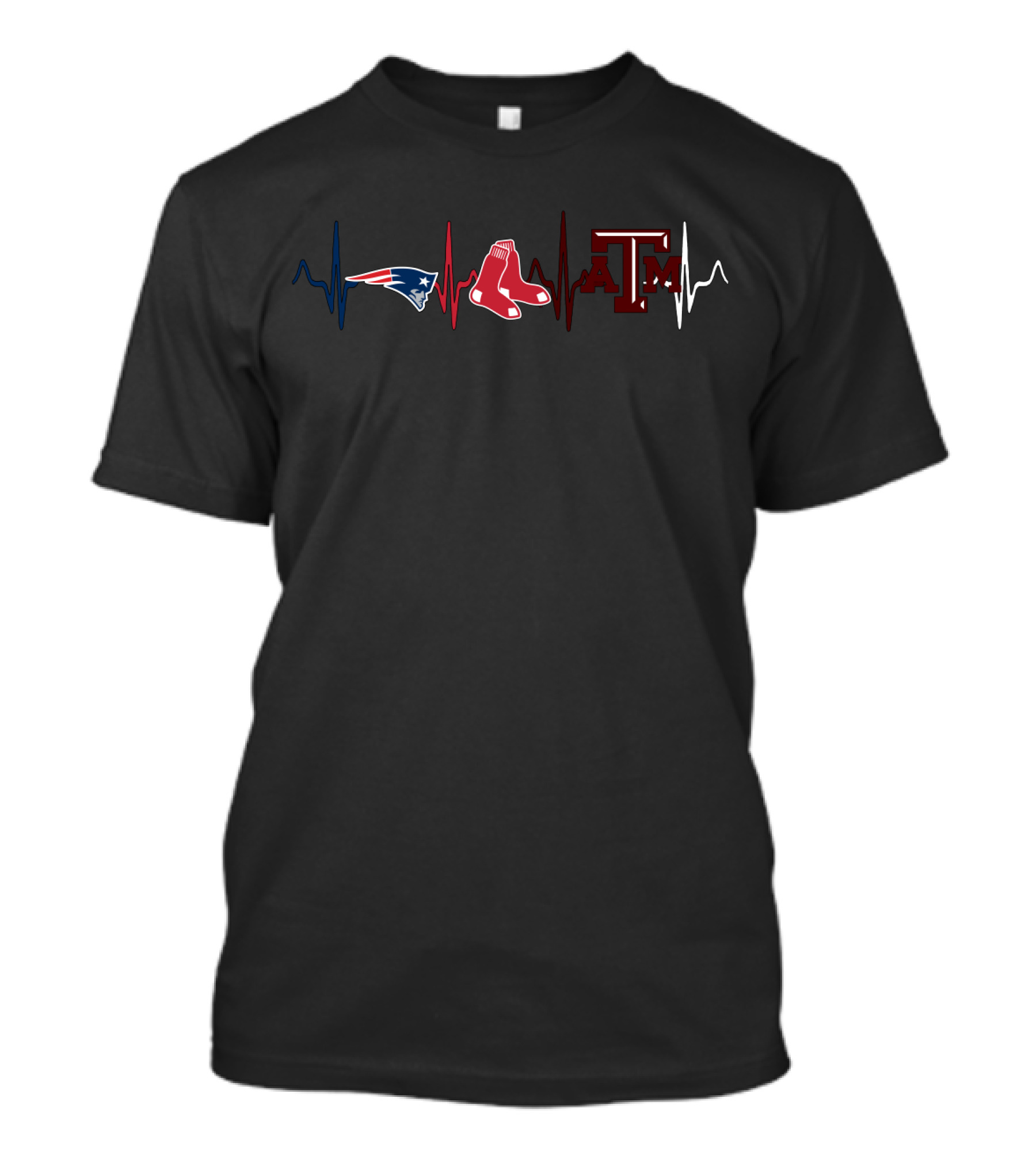 New England Patriots Red Sox Texas A&M Heartbeat T-Shirt