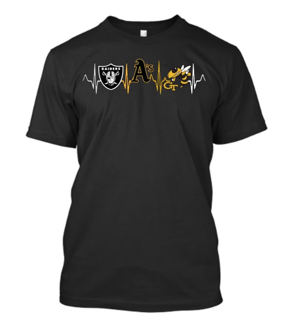Oakland Raiders A's Georgia Tech Yellow Jackets Heartbeat T-Shirt
