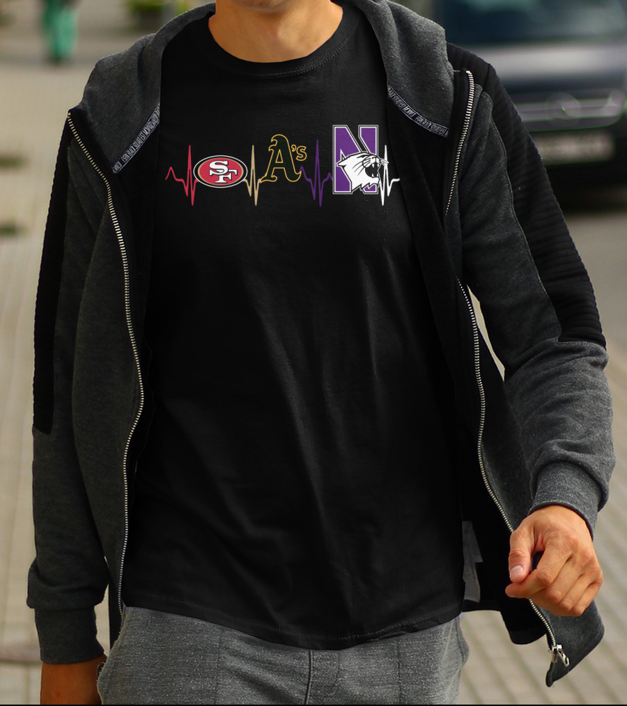 49ers A's Northwestern Wildcats Heartbeat T-Shirt