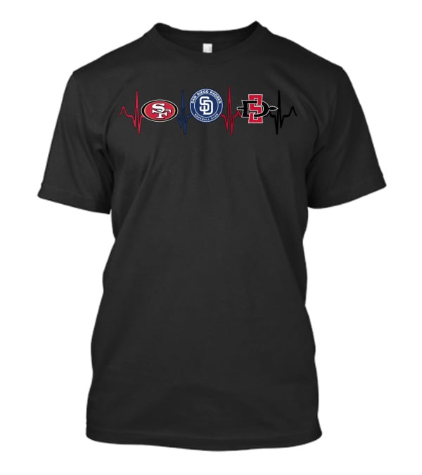 49ers Padres San Diego State Aztecs Heartbeat T-Shirt