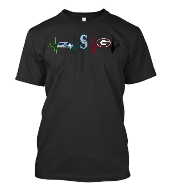 Seahawks Mariners Georgia Bulldogs Heartbeat T-Shirt