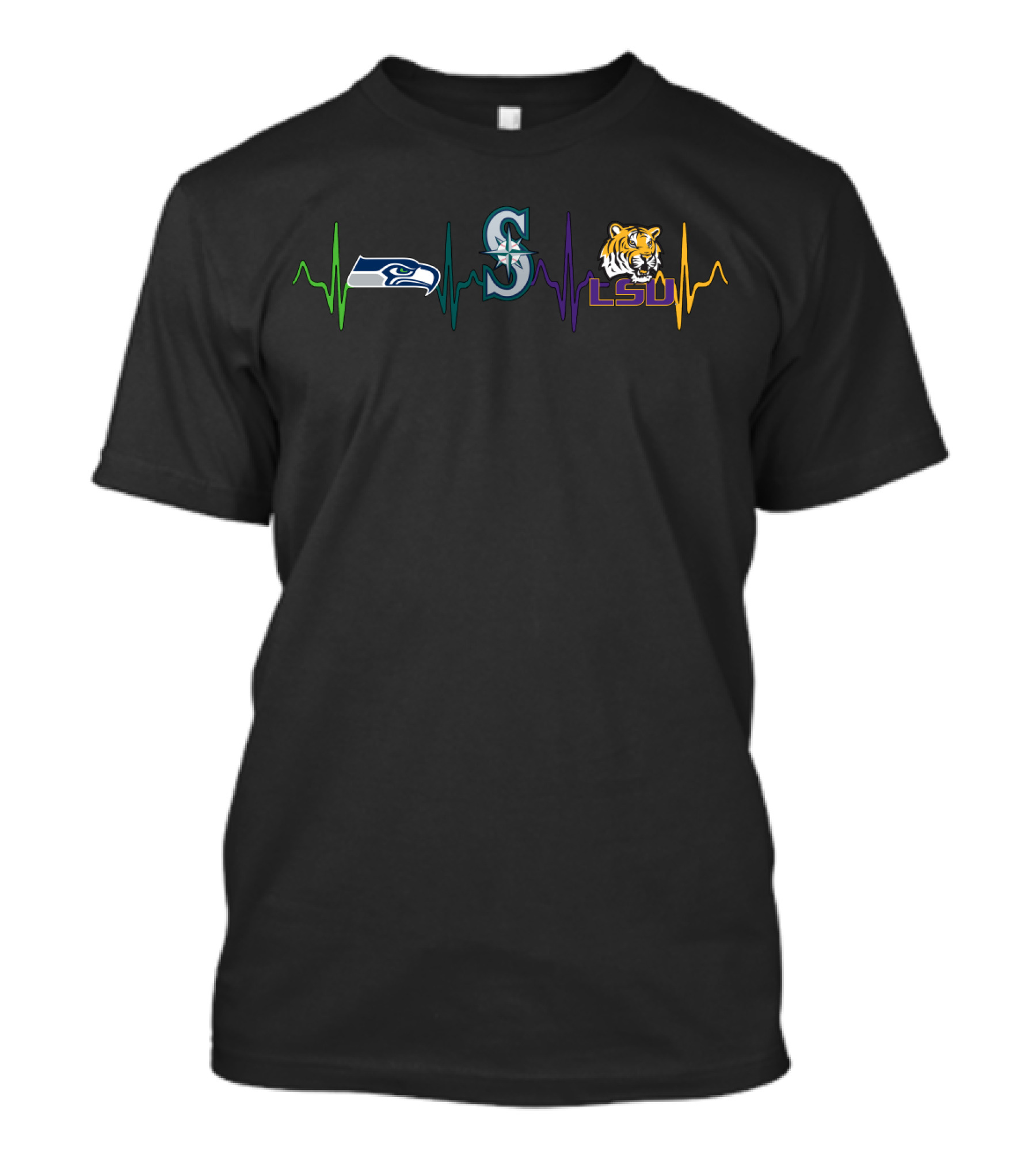 Love Seahawks Mariners Lsu Tigers Heartbeat T-Shirt