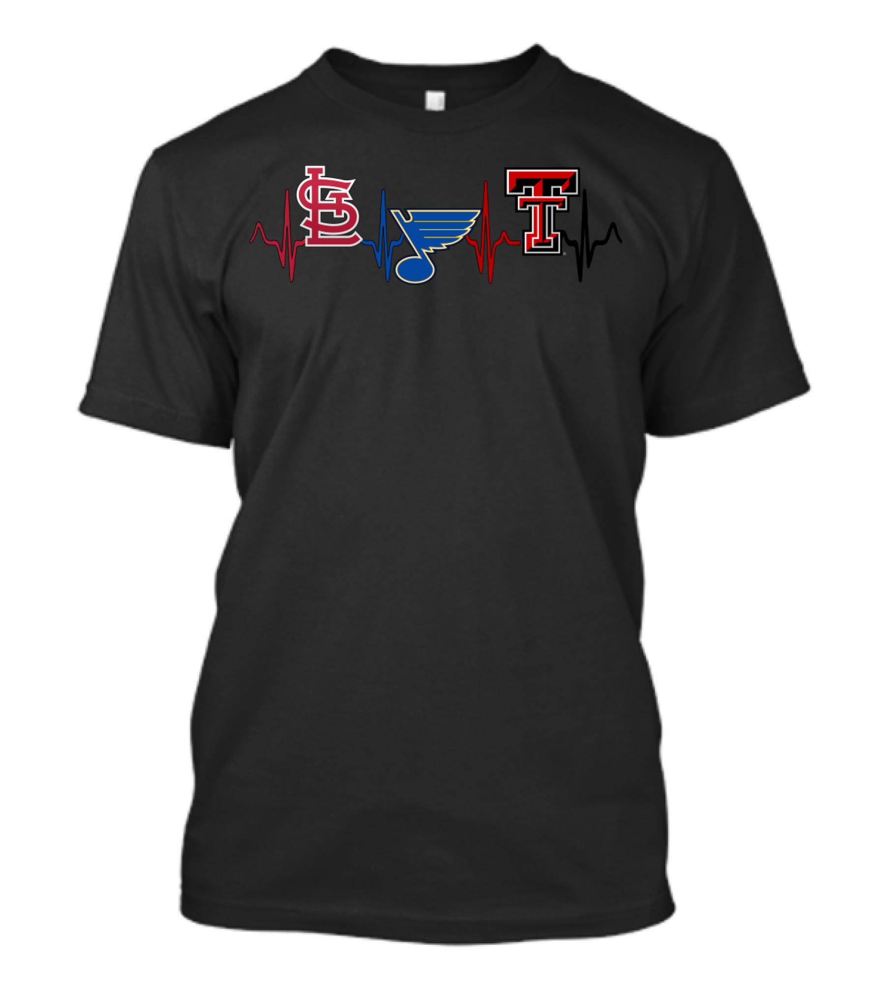 Love St. Louis Cardinals Blues Texas Tech Red Raiders Heartbeat T-Shirt