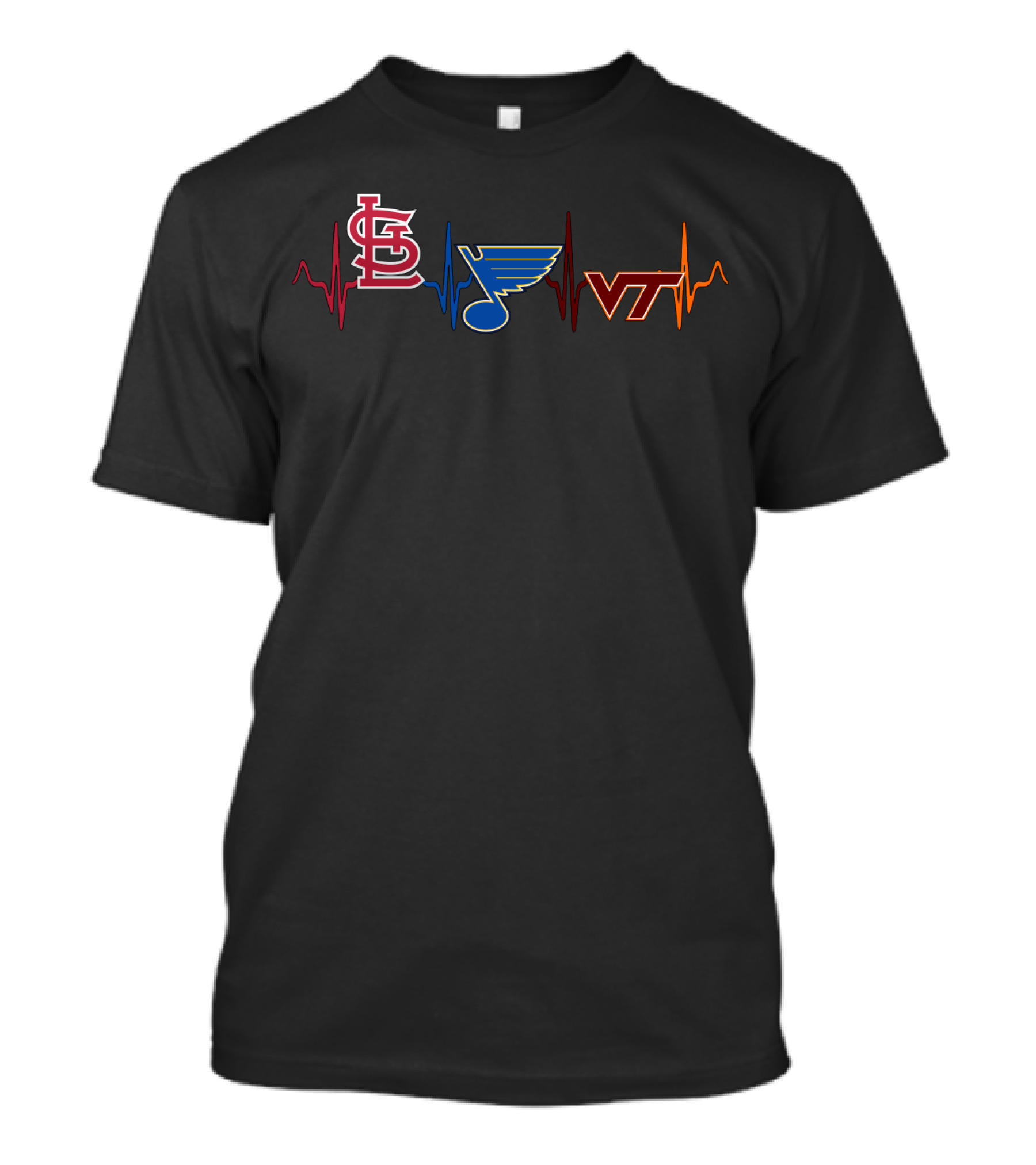 St. Louis Cardinals Blues Virginia Tech Hokies Heartbeat T-Shirt