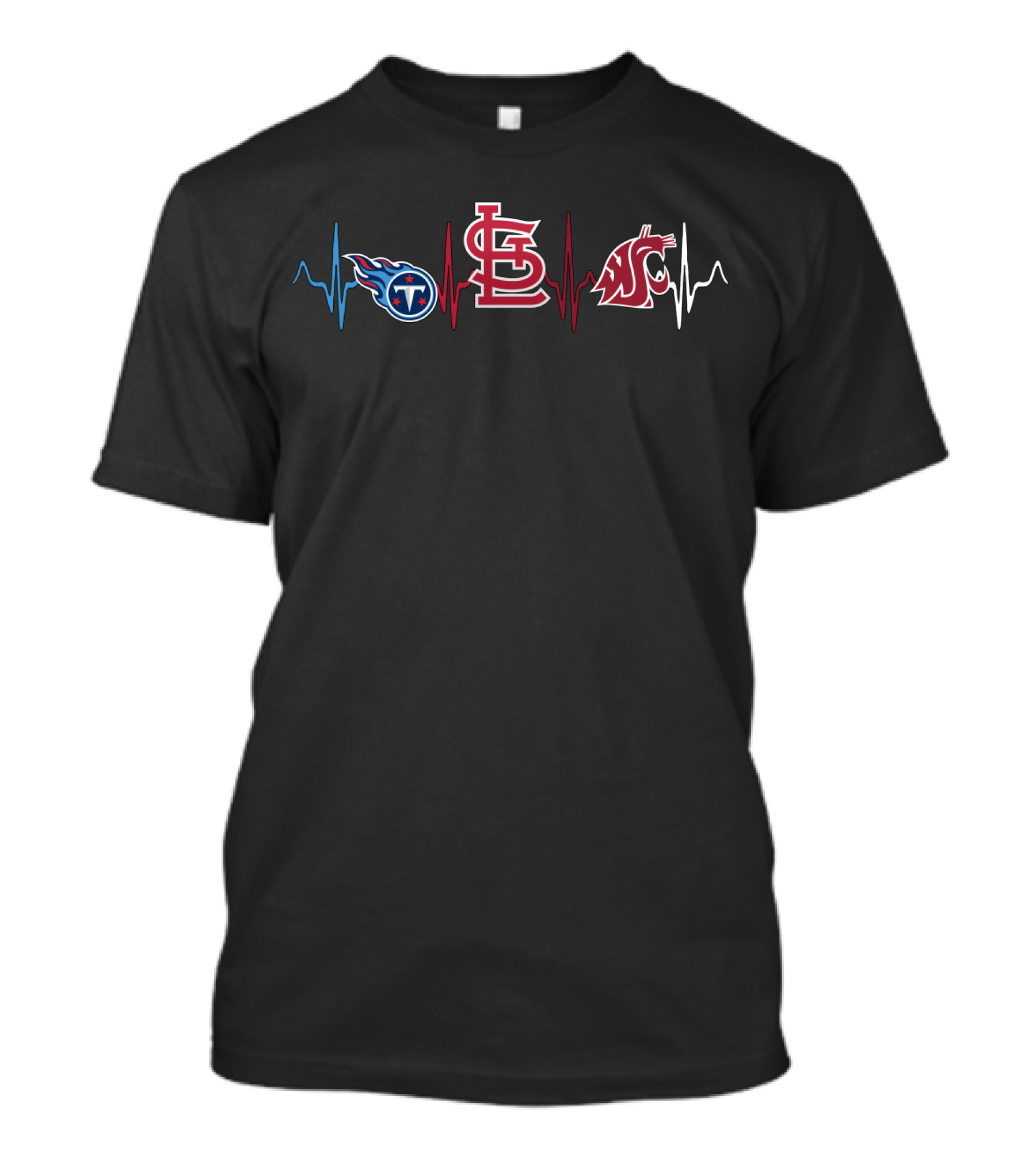 Love Titans St. Louis Cardinals Washington State Cougars Heartbeat T-Shirt