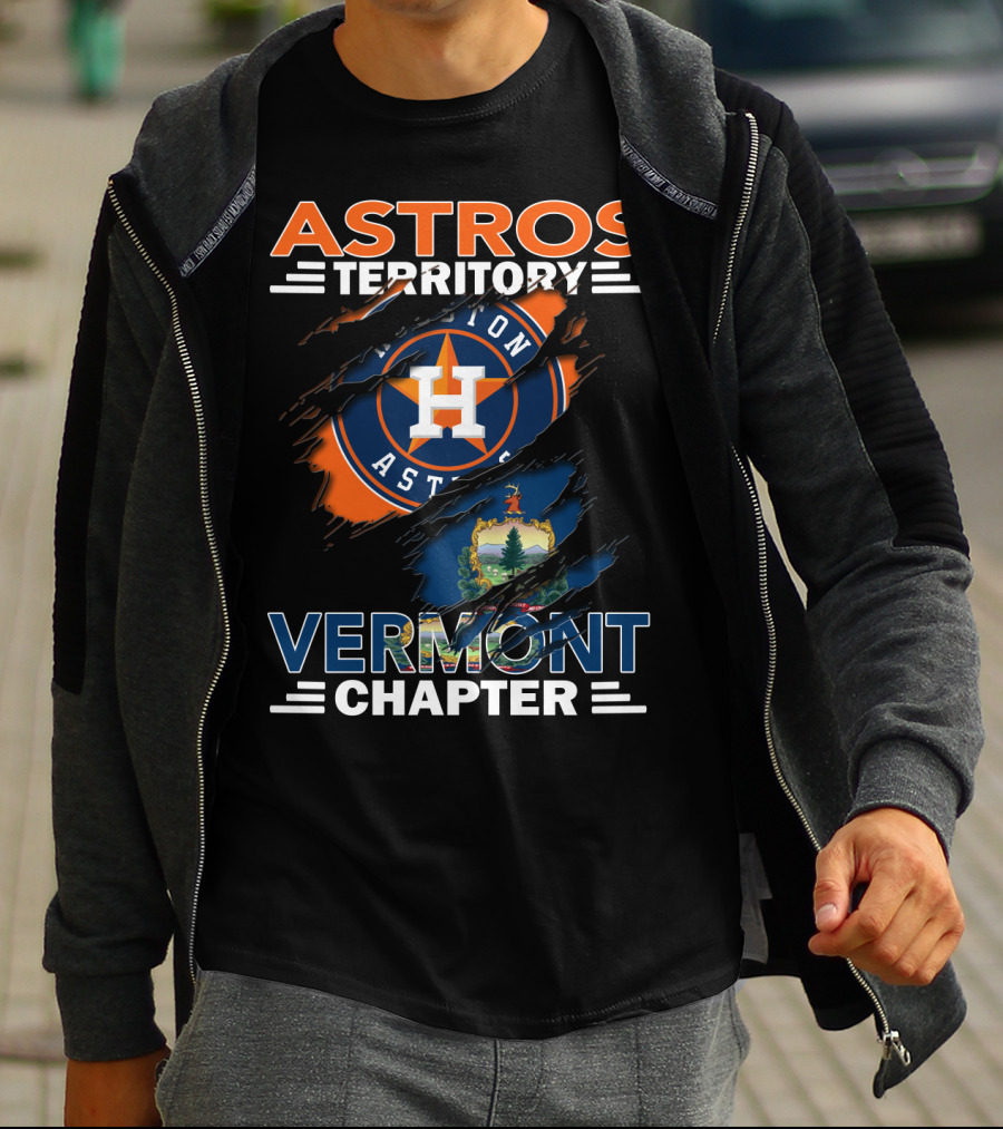 Astros Territory Vermont Chapter Houston Astros Logo Ripped Vermont State Emblem T-Shirt