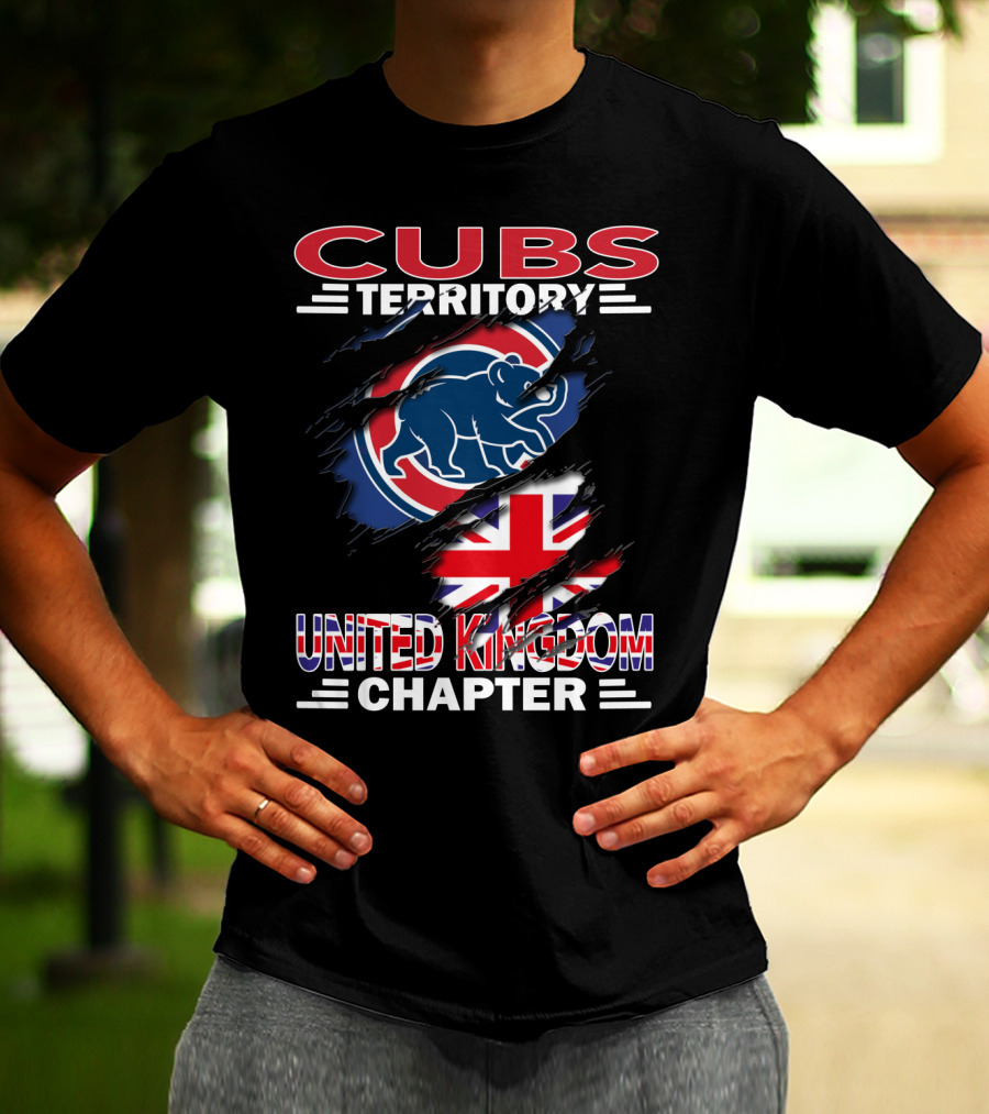 Cubs Territory United Kingdom Chapter Cubs Bear Logo With Union Jack Background T-Shirt