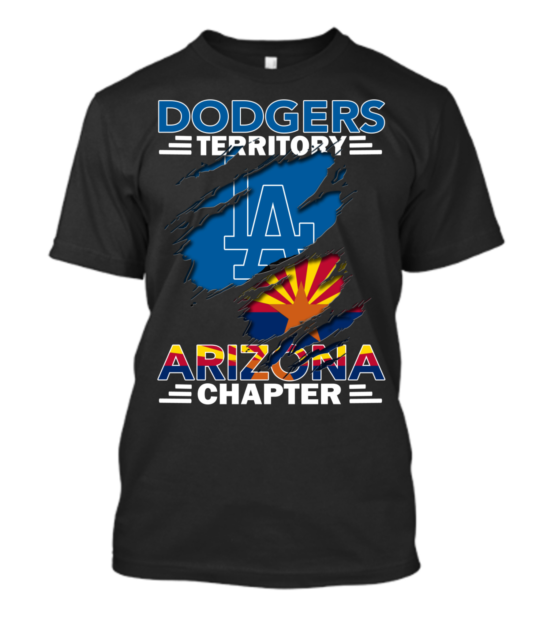 Dodgers Territory Arizona Chapter LA Logo And Arizona Flag T-Shirt