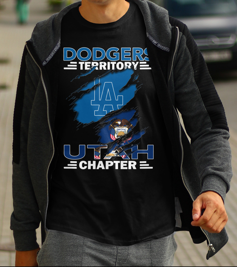 Dodgers Territory Utah Chapter LA Logo And Utah State Flag T-Shirt
