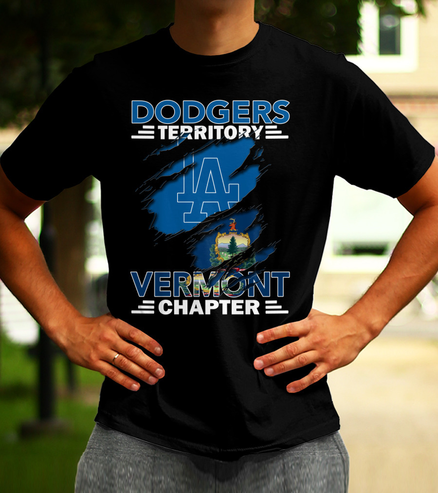 Dodgers Territory Vermont Chapter LA Logo Vermont State Emblem T-Shirt