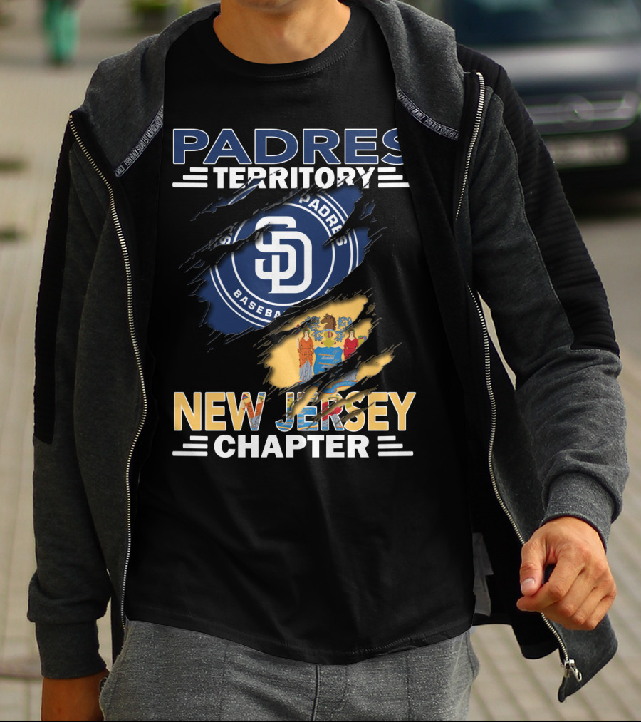 Padres Territory New Jersey Chapter SD Baseball Logo And State Flag Elements T-Shirt