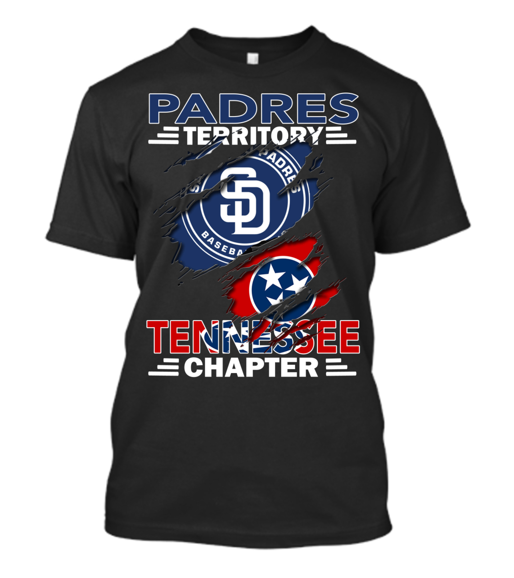 Padres Territory Tennessee Chapter SD Baseball Logo Star Flag Claw Marks T-Shirt