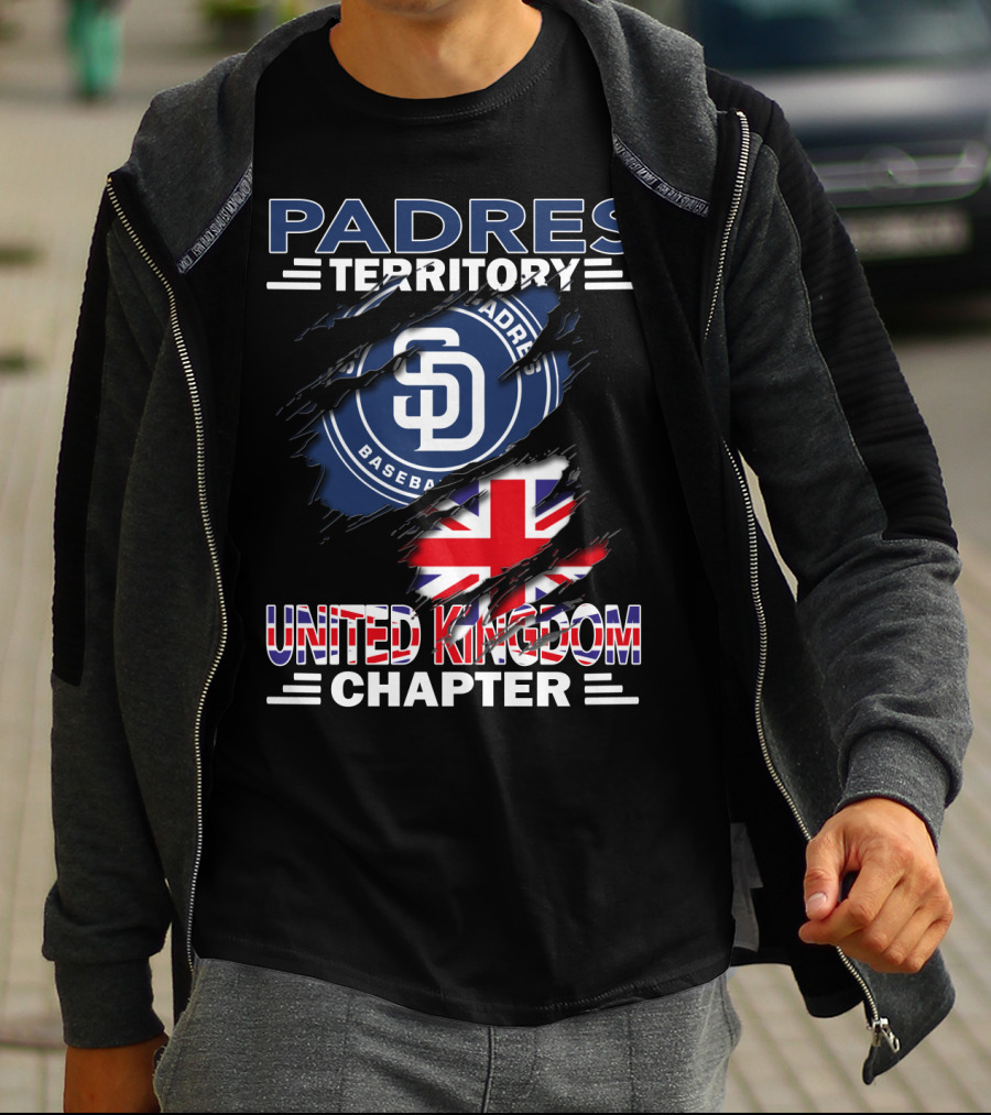 Padres Territory Baseball United Kingdom Chapter With SD Logo And Union Jack T-Shirt