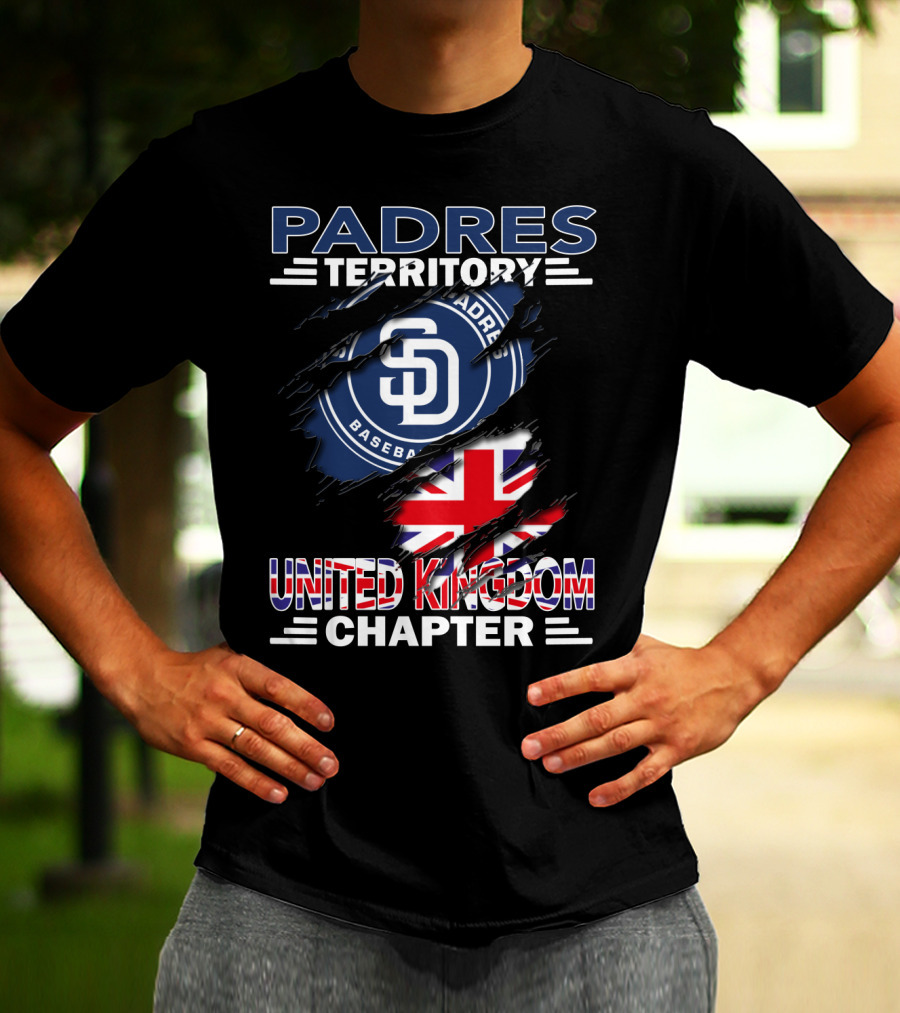 Padres Territory Baseball United Kingdom Chapter With SD Logo And Union Jack T-Shirt
