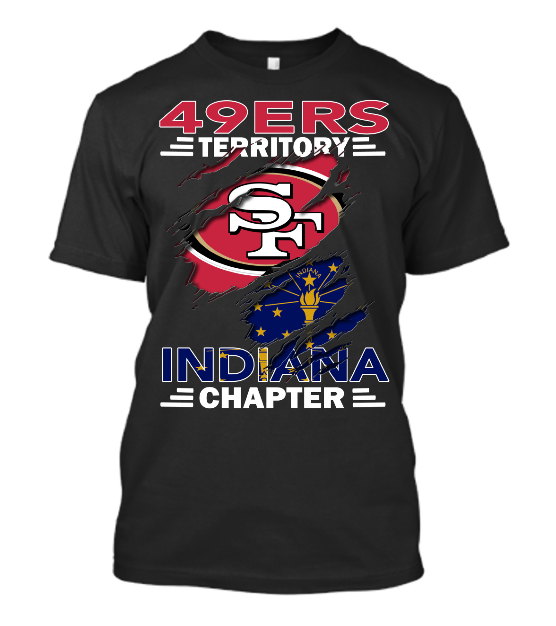 49ers Territory Indiana Chapter SF Logo Indiana Flag T-Shirt