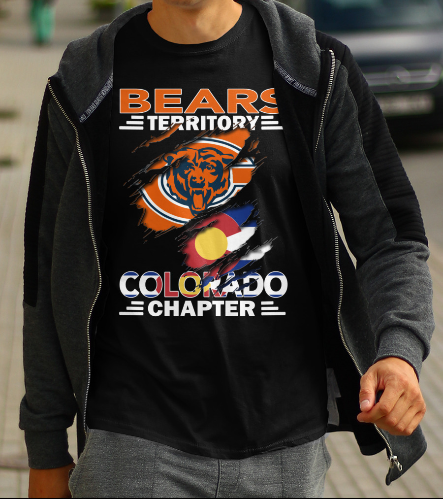 Bears Territory Colorado Chapter Chicago Bears Logo And Colorado Flag T-Shirt