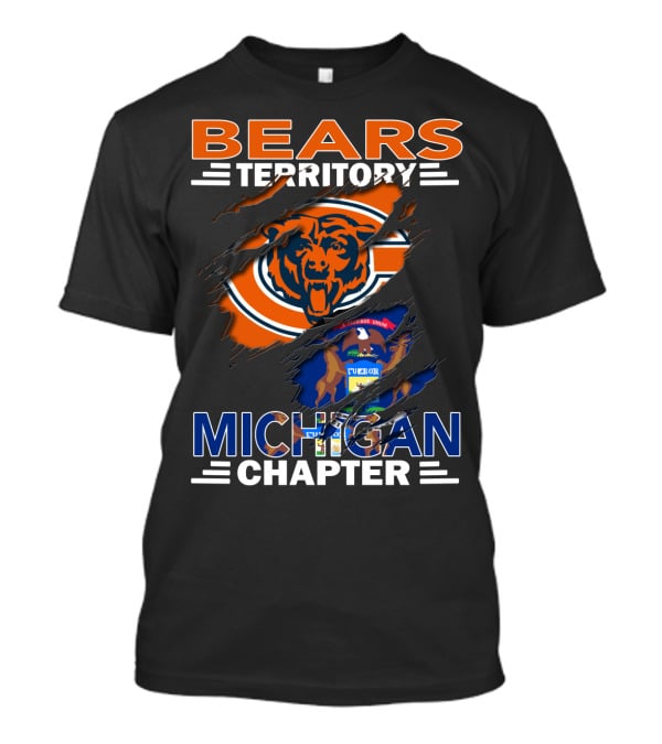 Bears Territory Detroit Michigan Chapter Logo Featuring Bear Mascot And State Flag T-Shirt
