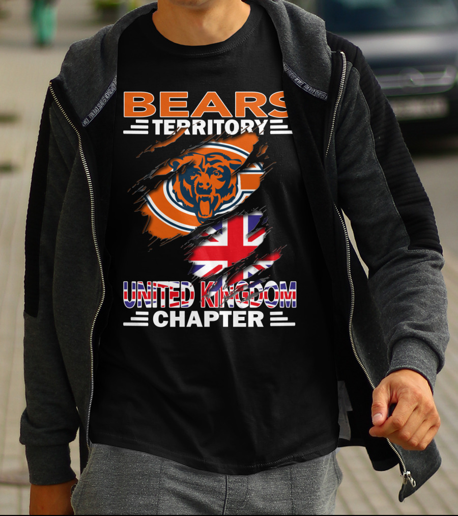 Bears Territory United Kingdom Chapter NFL Fan Club Logo With Union Jack And Bear Emblem T-Shirt