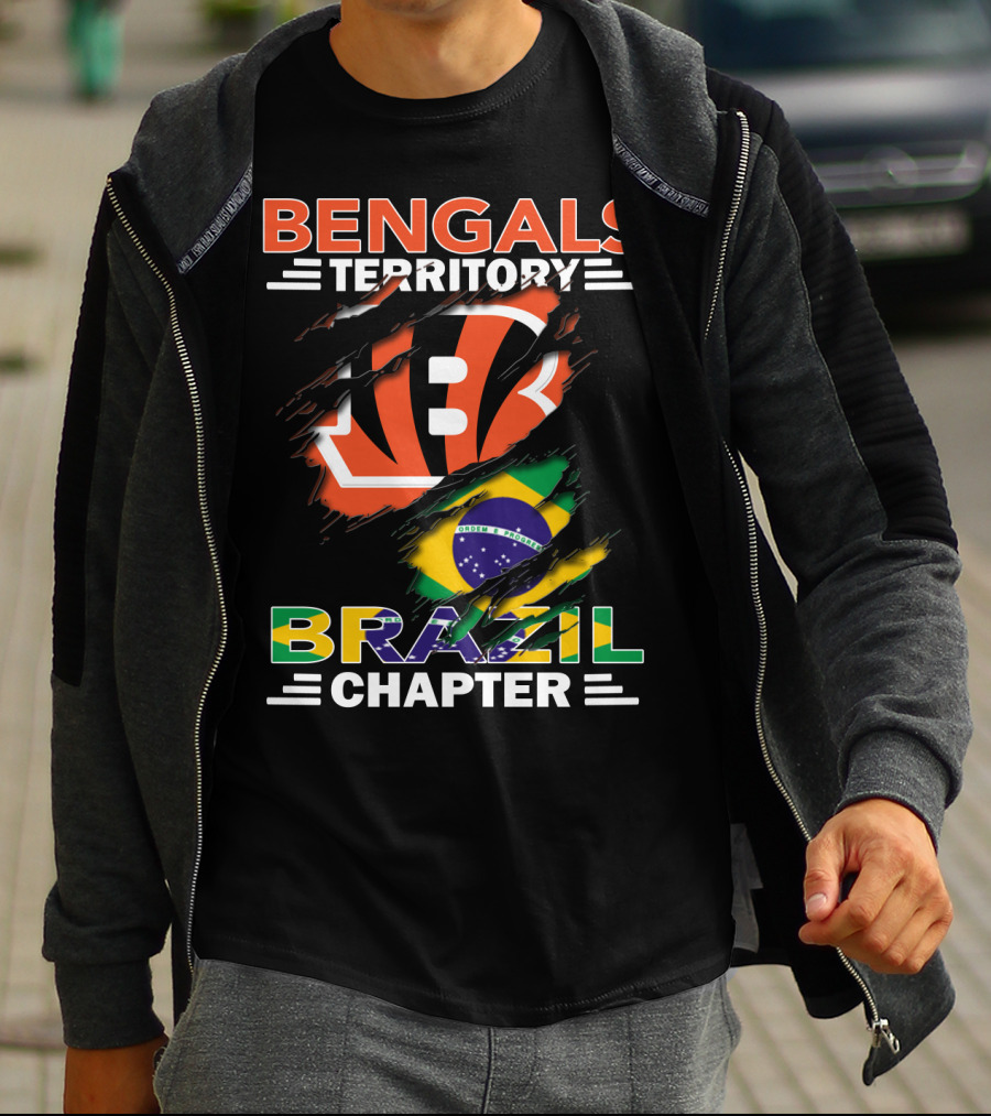 Bengals Territory Brazil Chapter NFL Fan Club Brazilian Flag And Football T-Shirt