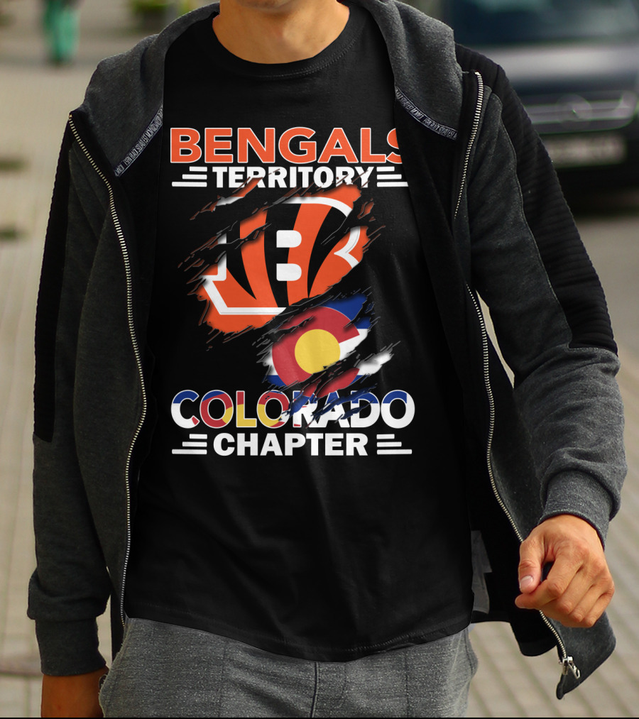 Bengals Territory Colorado Chapter B Logo And Colorado Flag T-Shirt