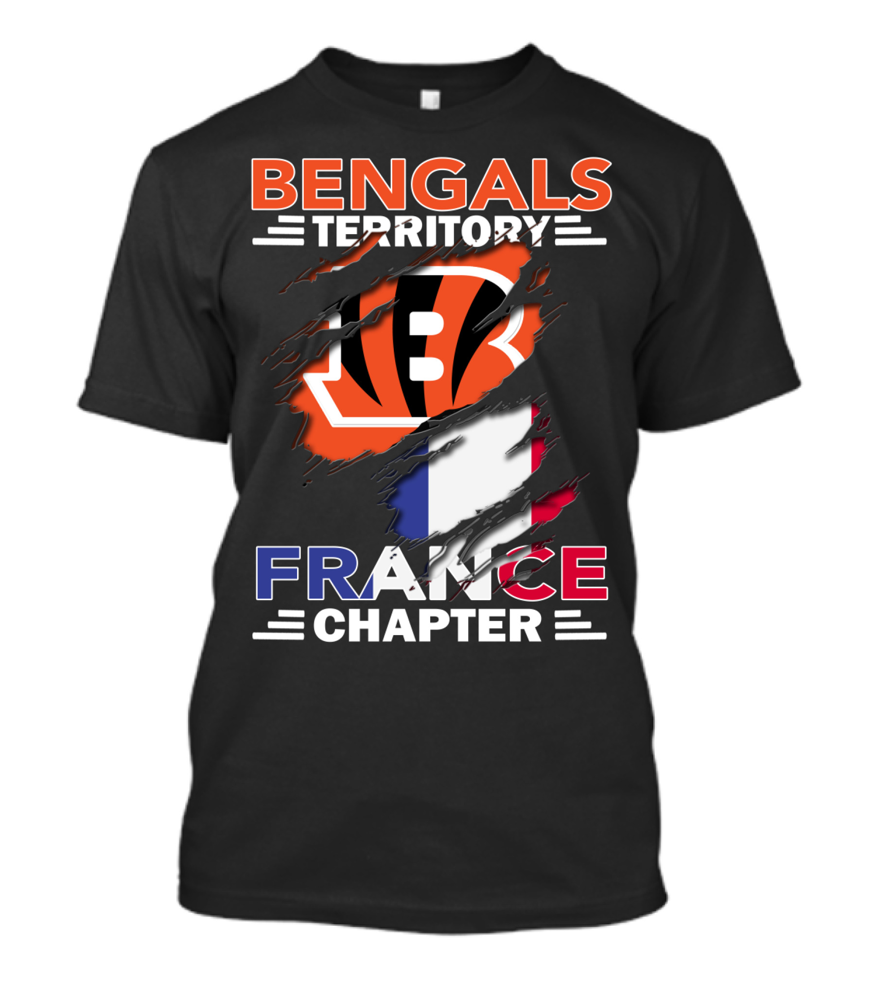 Bengals Territory France Chapter Iconic B Logo With Tricolor Flag T-Shirt