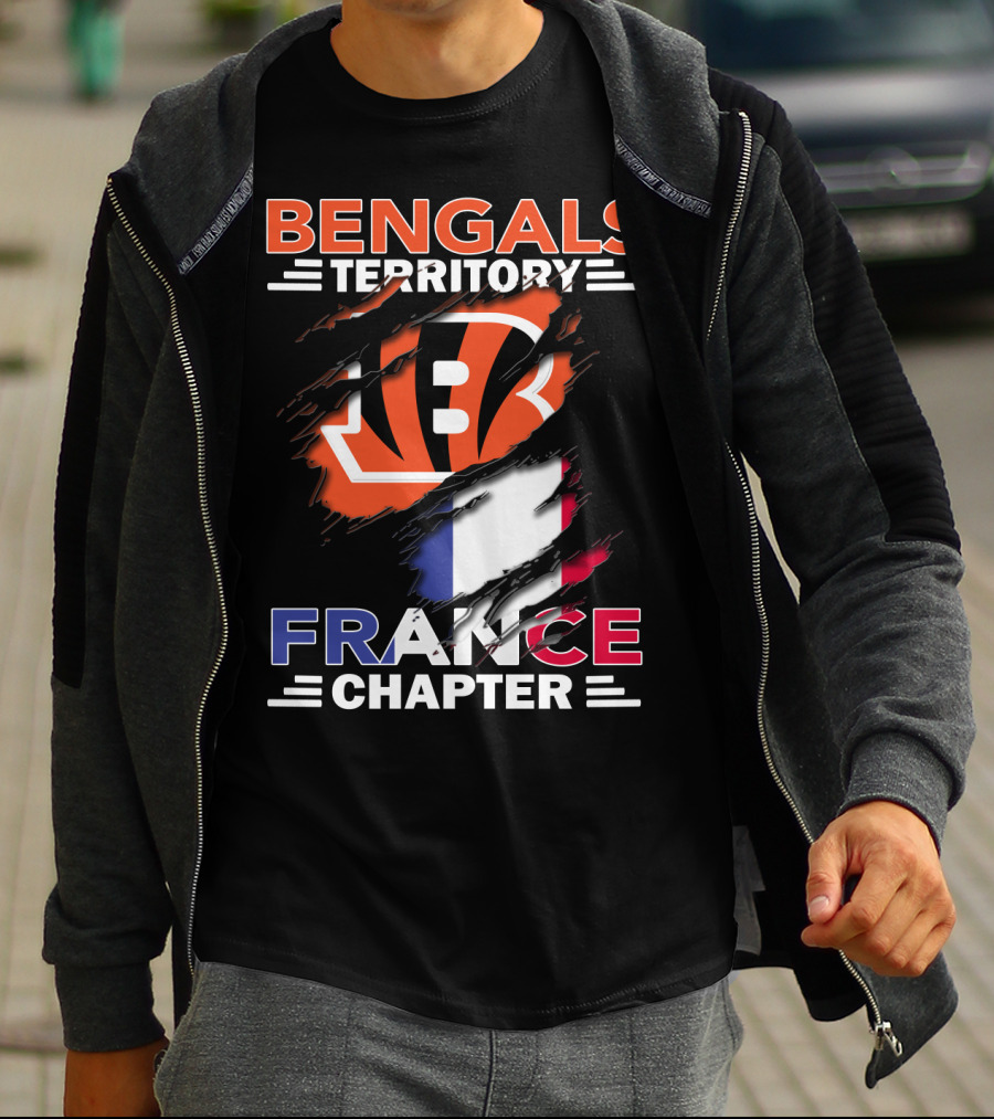Bengals Territory France Chapter Iconic B Logo With Tricolor Flag T-Shirt