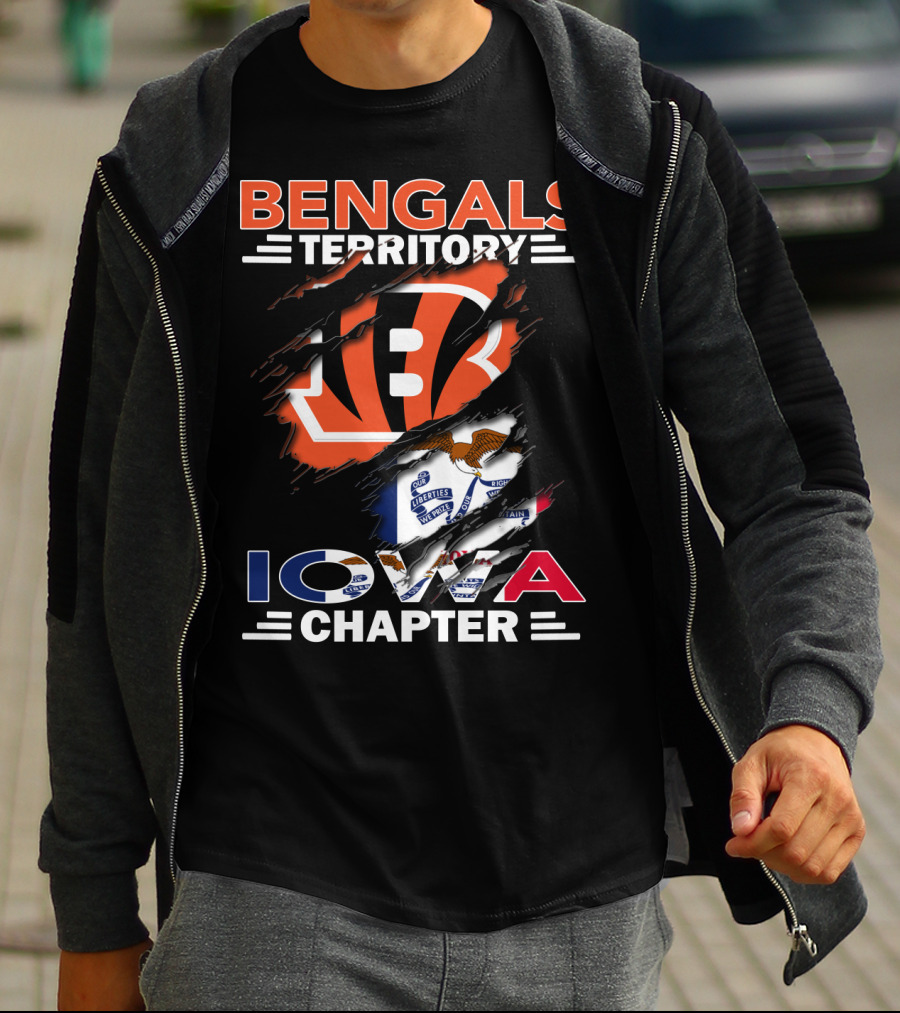 Bengals Territory Iowa Chapter With Cincinnati Bengals Logo And Iowa Flag Elements T-Shirt