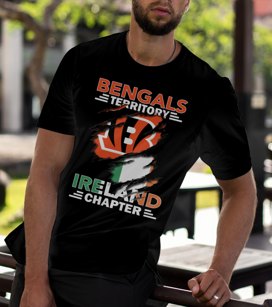 Bengals Territory Ireland Chapter Logo With Irish Flag And Team Emblem T-Shirt