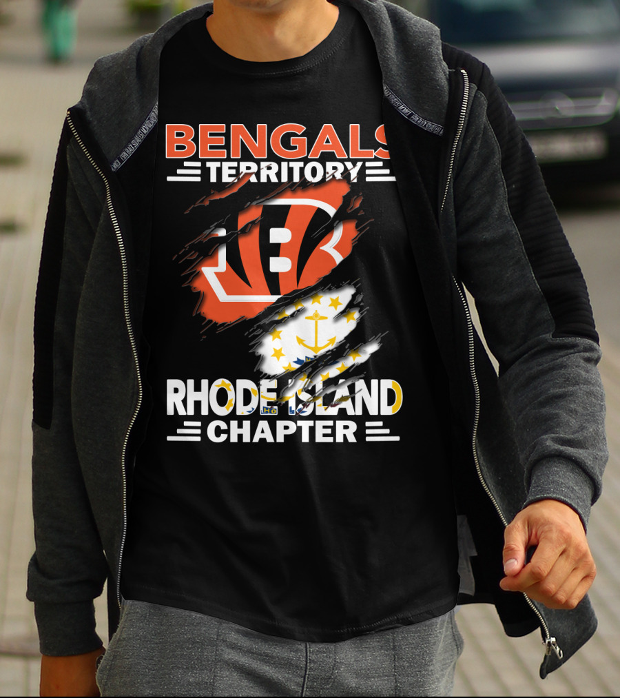 Bengals Territory Rhode Island Chapter Logo With State Flag Elements T-Shirt