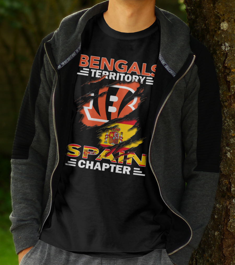 Bengals Territory Spain Chapter Logo With Spanish Flag Background T-Shirt