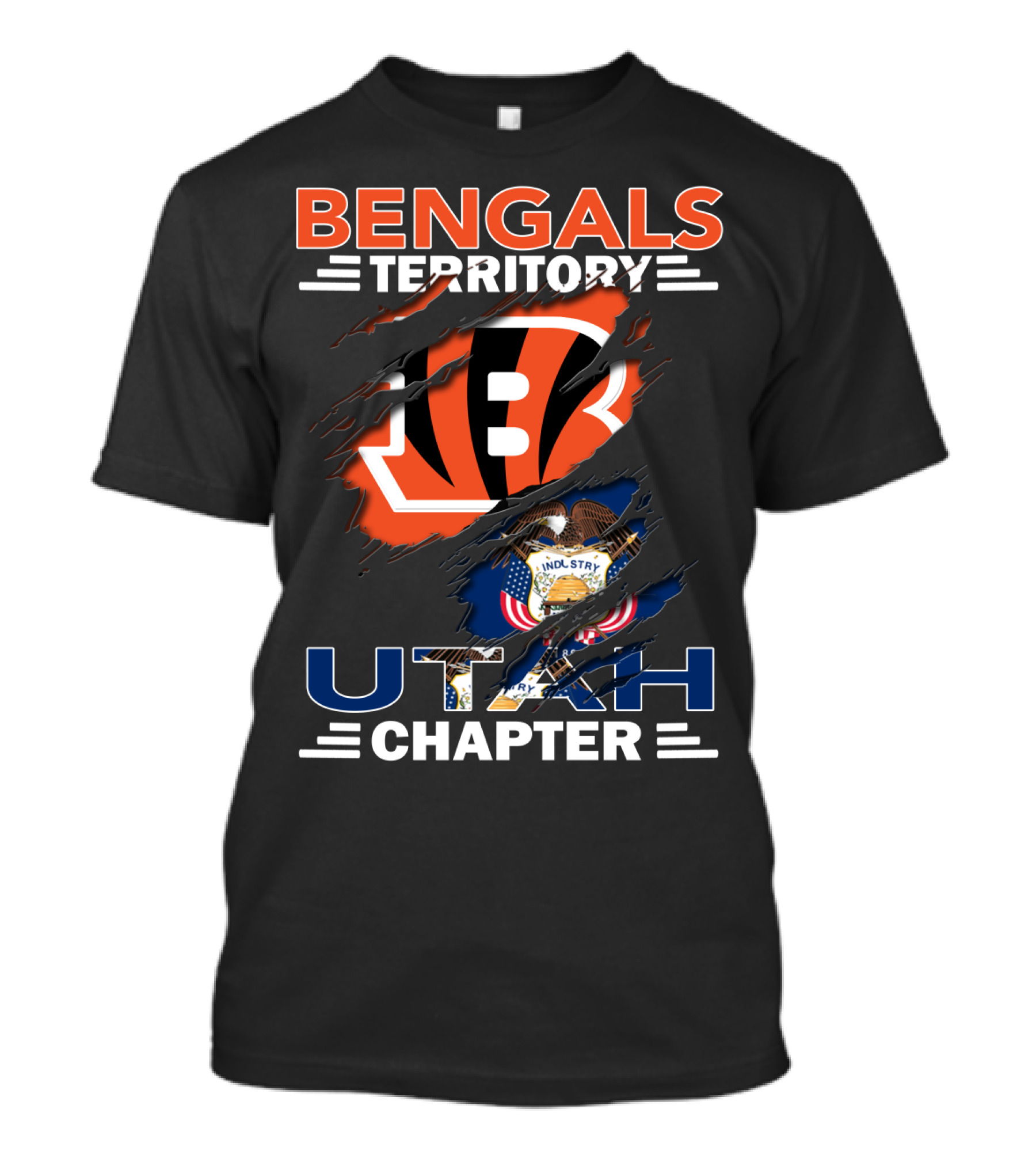 Bengals Territory Utah Chapter Emblem With Cincinnati Logo And Utah State T-Shirt