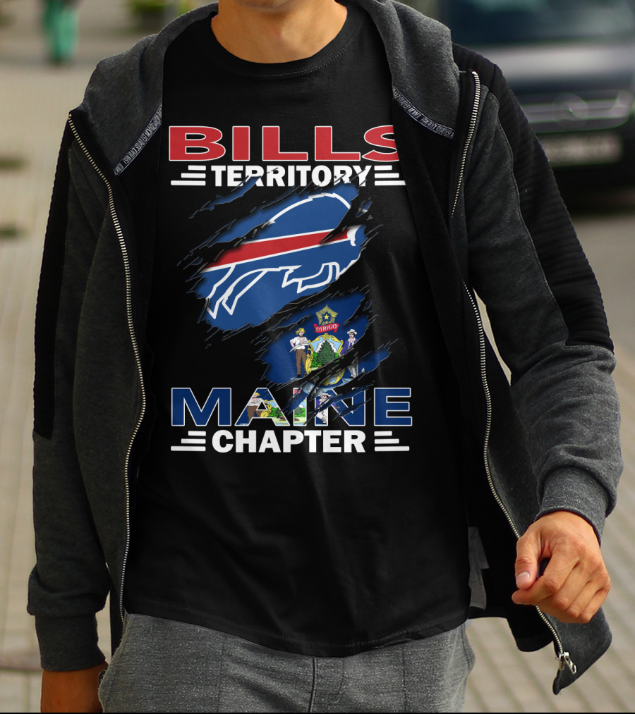 Bills Territory Maine Chapter Buffalo Logo Rip Maine Flag T-Shirt