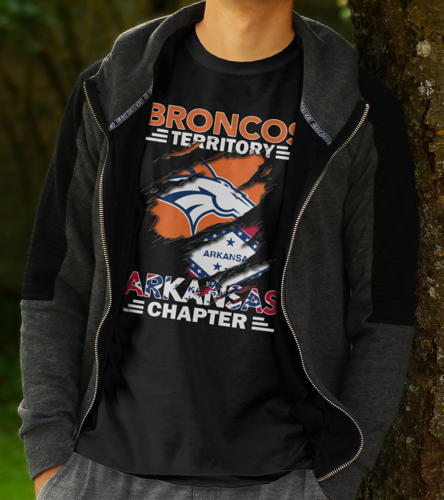 Broncos Territory Arkansas Chapter Logo With Horse And Flag Graphics T-Shirt